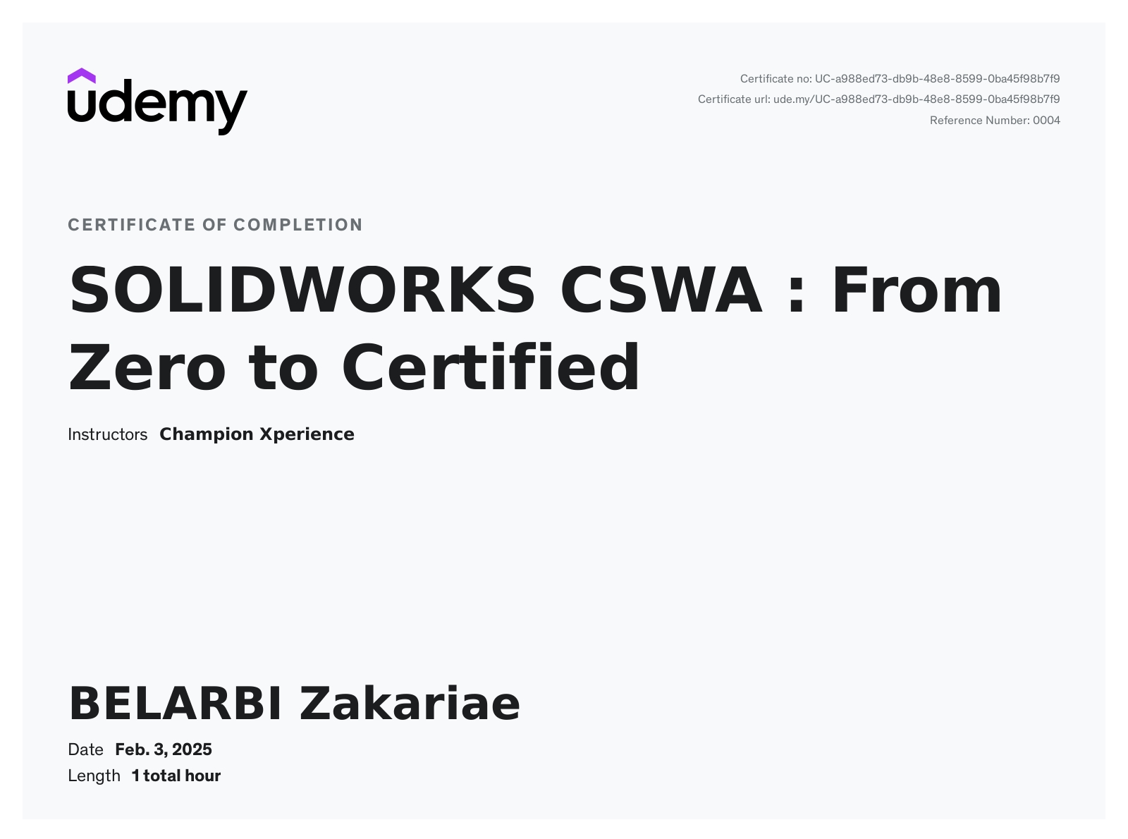 SolidWorks Designer Certificate